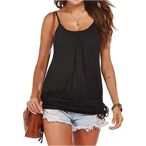 Imily Bela Women Summer Tank Tops Casual Spaghetti Strap Banded Bottom Loose Camisole Side Shirring Lace Up Shirts