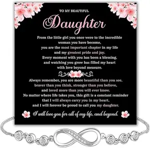 To My Daughter – Forever Connected Infinity Bracelet from Dad with Loving Message in Elegant Gift Box, Meaningful Gift for Daughter on Birthday, Christmas or Wedding, Cubic Zirconia Jewelry