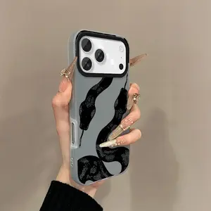 Creative Black Python iPhone 17 Case Air/Max/Pro European and American 16 Protective Cover Plus Trendy Brand 15 Creative Apple Retro 14 Fashion Plus Simple Pro Business Max Trendy Men and Women 13 Luxury 12 New Style 11 Couple Anti fall Personality