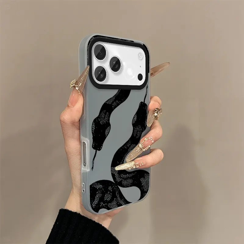 Creative Black Python iPhone 17 Case Air/Max/Pro European and American 16 Protective Cover Plus Trendy Brand 15 Creative Apple Retro 14 Fashion Plus Simple Pro Business Max Trendy Men and Women 13 Luxury 12 New Style 11 Couple Anti fall Personality