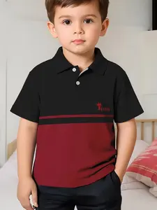 Simple King Brand Kids Polo Shirt, Striped Patchwork, Boys Casual All Season Short Sleeve, Slim Fit, with Collar and Button