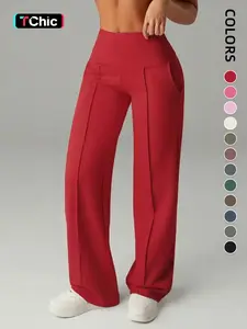 Women's Loose Straight Leg Sporty Casual Pants, Elastic High Waist, Comfortable Wide Leg, Outdoor Commute, All Seasons, Casual Comfy Pants