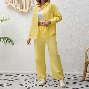 Two piece women's casual suit with button up cardigan and casual pants set Comfort Comfortable Fit Womenswear Long Sleeve Everyday 2 piece sets women loungesetwomen fall sets Basic Fitted Style