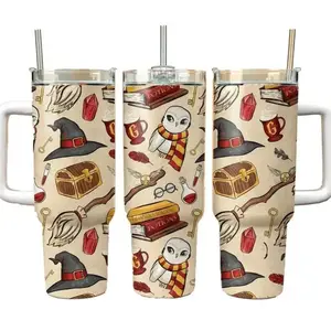 H Potter 40oz Tumbler Stainless Steel Double Wall Insulated with Handle Magic Wizard Series , Cup Holder Friendly, Care about health,