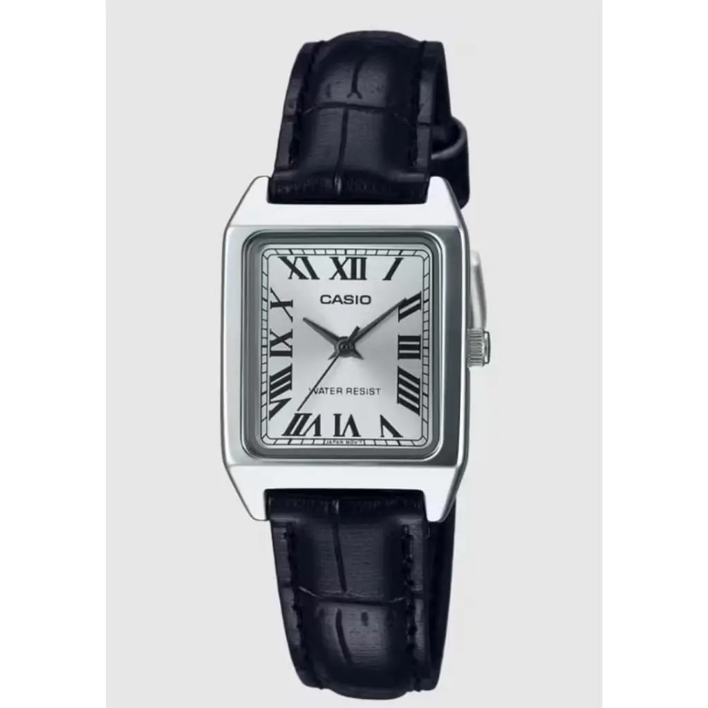Casio Women's Classic Rectangular Analog Watch LTP-V007L-7B1 White Dial Black Leather Band Slim Water-Resistant Dress Watch