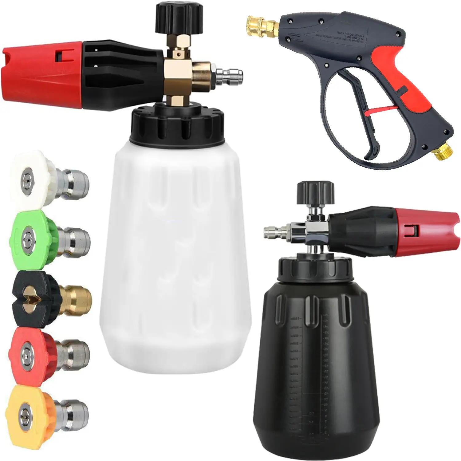 Daily Short Handheld With Foam Cannon FOR PRESSURE WASHER, 1/4 Inch Quick Connector, Water Spray Tool with 5 Nozzle Tips, 1 Liter