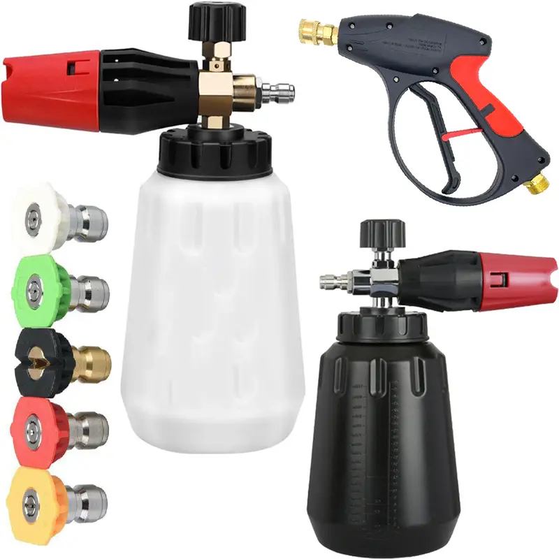 Daily Short Handheld With Foam Cannon FOR PRESSURE WASHER, 1/4 Inch Quick Connector, Water Spray Tool with 5 Nozzle Tips, 1 Liter