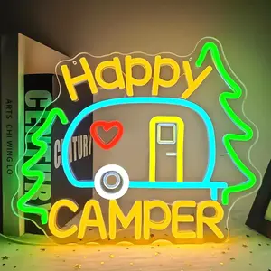 Happy Camper Neon Sign Camping Neon Sign for Wall Decor Neon Camper Party Lights Camping Decor for Camper Neon Light up Sign for Touring Car Gifts Campsite Decorations Inside Camper