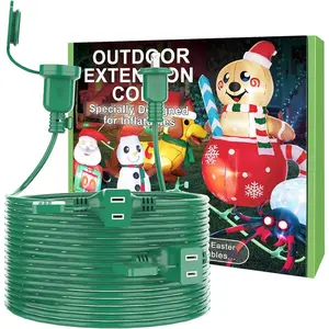 25FT Outdoor Extension Cord Green with 3 Outlets & Safety Covers – Waterproof Splitter Cord for Christmas Inflatables, Holiday Yard Decorations, Blow Ups, Outdoor Christmas Lights, Garden Power Cable for Seasonal Décor, electricity board, power cord