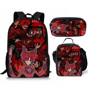 Hotel Hazbin Backpack Schoolbag Lunch Bag Pencil Case Set Gift for Students