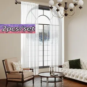2 pieces, filter phantom gauze pole pocket curtains, hanging through the pole, non transparent privacy and natural light filtering, filter fabric modern semi transparent curtains, suitable for bedrooms, kitchens, bathrooms