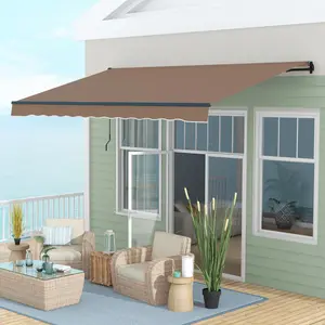 Manual Retractable Patio Awning – 13' x 10' Sun Shade. UV30+ Protection, Water & Fade Resistant. Powder-Coated Steel + Aluminum Frame. Shaded Area: 156" x 118"