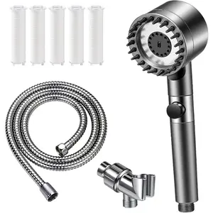 Shower Head with Handheld, Ion Drops Shower Head with 3 Modes Filtered Showerhead, Filtered Showerhead with Replacement Hose, Bracket, 5 Pack Cotton Filters