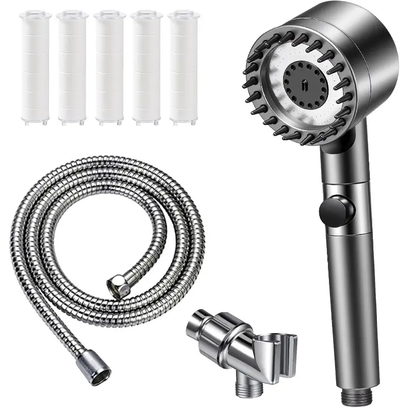 Shower Head with Handheld, Ion Drops Shower Head with 3 Modes Filtered Showerhead, Filtered Showerhead with Replacement Hose, Bracket, 5 Pack Cotton Filters