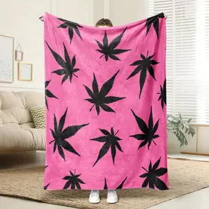 Pink Cannabis Leaf Pattern Blanket Ultra Soft Polyester Flannel Throw Cooling Lightweight Breathable All Season Blanket for Sofa Bed Dorm Travel Novelty Home Decor Birthday Christmas Gift for Adults