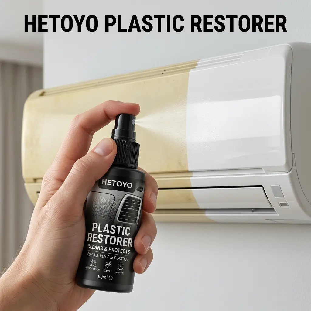 Professional polishing agent, plastic yellowing removal spray – powerful plastic polish, suitable for air conditioner panels and plastic surfaces – gentle formula, does not damage materials, restores surface shine.