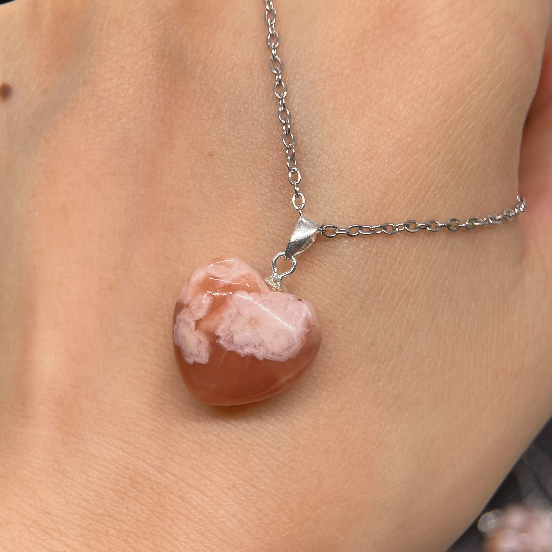 Natural Flower Agate Crystal Necklace, More Jewelry in Live Room, Natural Cherry Blossom Agate Jewelry for Women, Natural Flower Agate Jewelry, Flower Agate Crystal Pendant