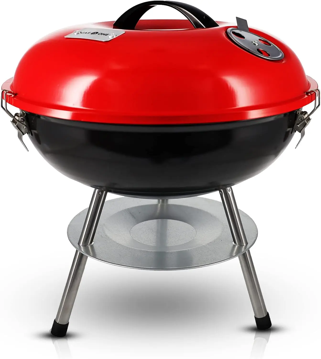 – 14-inch Grill with 3-Point Locking Lid for Heat Preservation – Dual Venting System – Small Charcoal Grill for Backyard, Camping, Boat