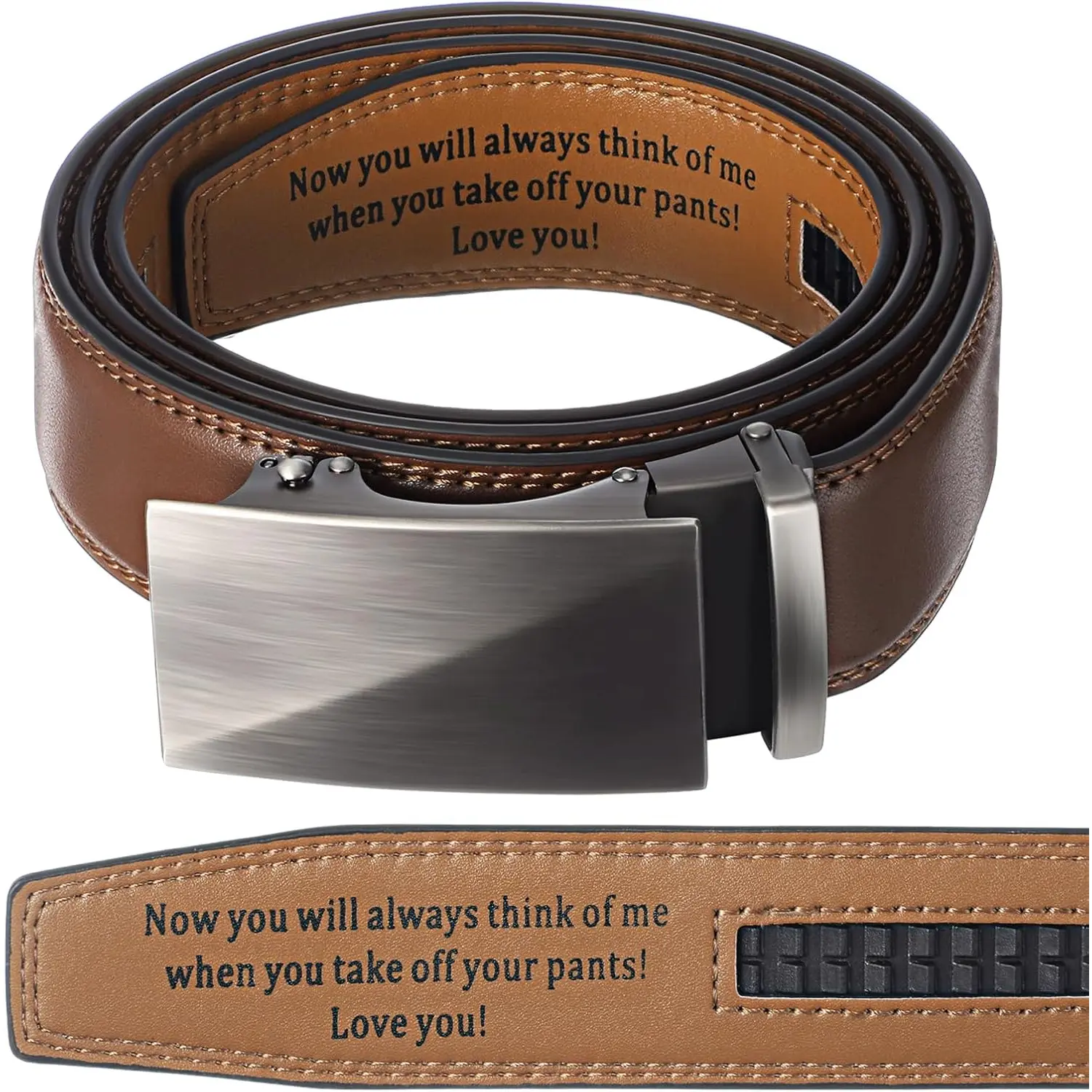 Engraved Mens Ratchet Belt Leather Slide Personalized Belt for Men with Buckle for Husband Birthday Wedding Gift