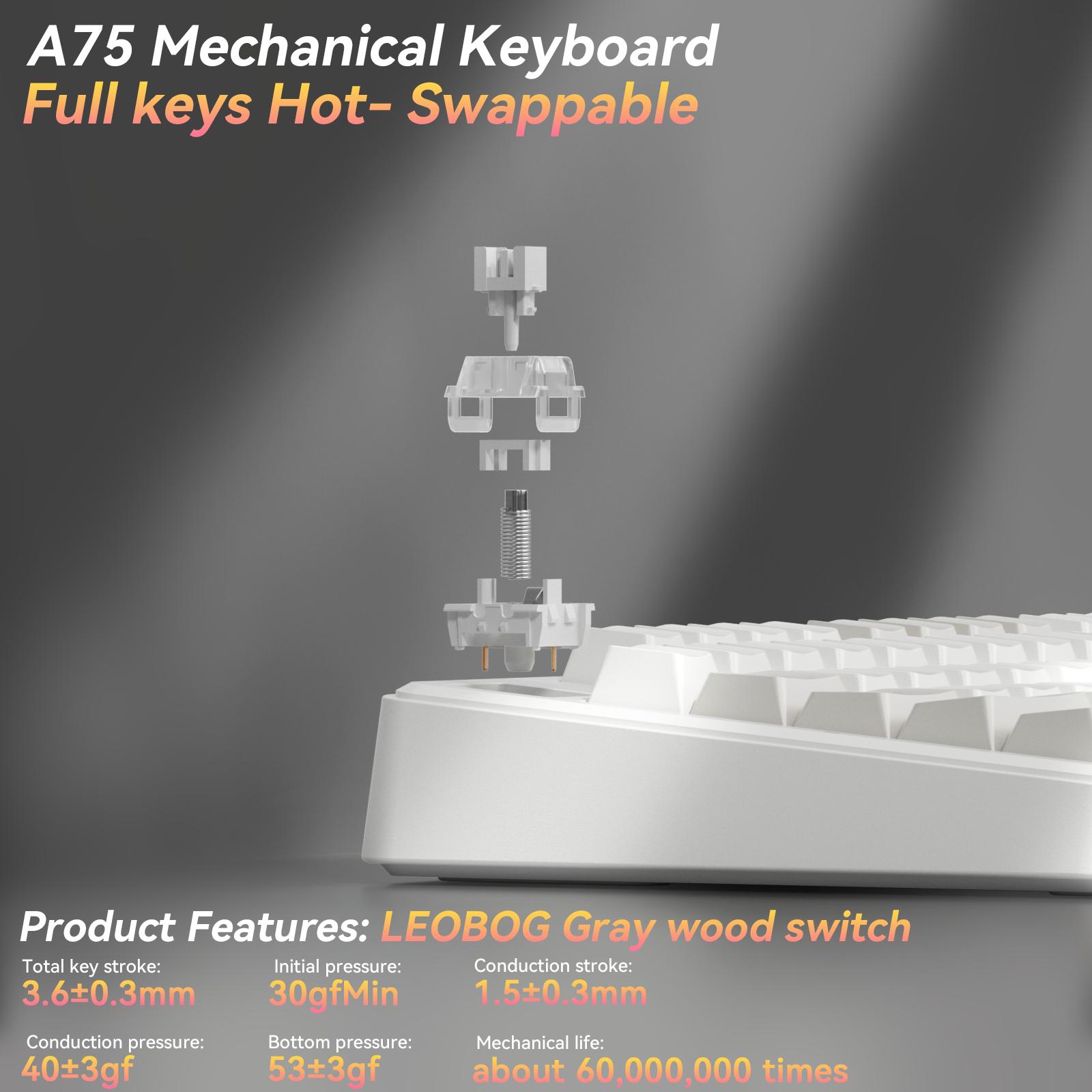 SOLAKAKA A75 75% Wireless Mechanical Keyboard – Hot-swappable RGB gaming keyboard with a sealed design, smooth feel, PBT keycaps, and rotary controls. A creamy keyboard suitable for PC/Mac gaming devices.