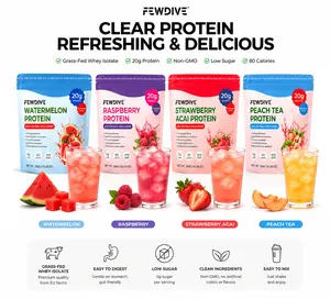 FEWDIVE Clear Whey Isolate Protein Powder + Collagen Protein + Magnesium Blend | Grass Fed Protein - Vitamins 20g Protein, 80 Calories, 0g Sugar, Light & Refreshing Zero Sugar Fruity Protein Drink | Lactose & Gluten Free for Daily Nutrition