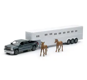 New Ray 1:43 Scale Chevrolet Silverado with Horse Trailer Model Toy