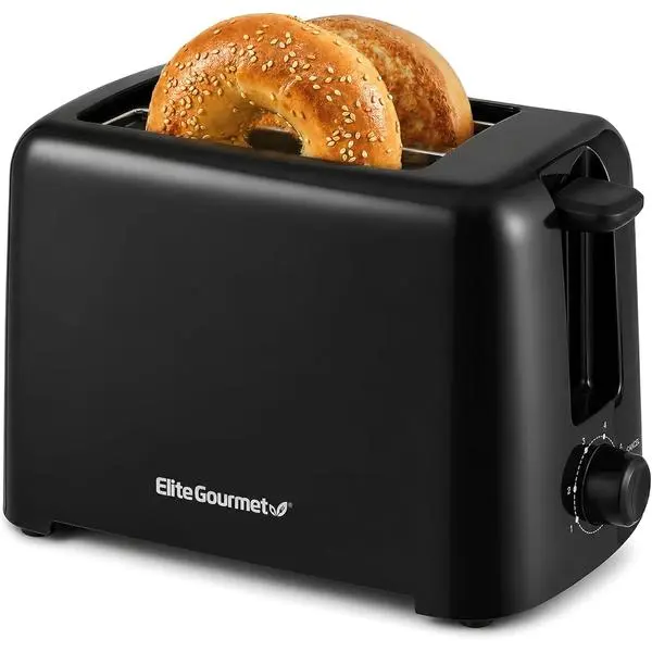 Elite Gourmet 2-Slice Cool-Touch Toaster, Extra-Wide 1.25" Slots, Black | 6 Browning Levels, Fits Bagels & Thick Bread, Cancel Function, Compact & ETL Certified