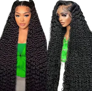 13x6 Water Wave Lace Front Wigs Human Hair Pre Plucked with Baby Hair 180 Density Curly HD Transparent Lace Frontal Wigs Wet and Wavy Human Hair Wig for Women