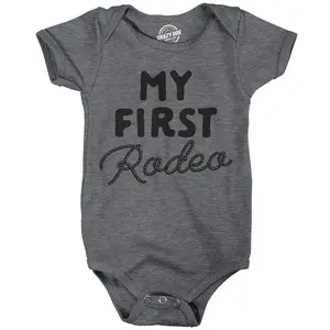 My First Rodeo Baby Bodysuit Funny Sarcastic Graphic Novelty Jumper for Infants Funny Baby Onesies Funny Sarcastic Onesie Novelty Onesie Dark Grey