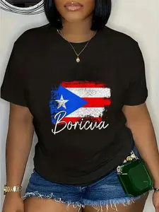 cotton Puerto Rico Boricua Vintage Puerto Rican Flag Pride T-Shirt Fashion printing Tshirt for women