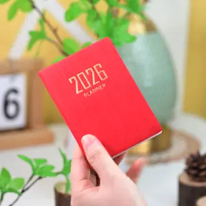 A7 Size 2026 English Planner Book Daily Planner, Mini Portable Pocket Schedule Notebook, 64 Pages Thin Weekly Calendar, PU Leather Cover Small Diary