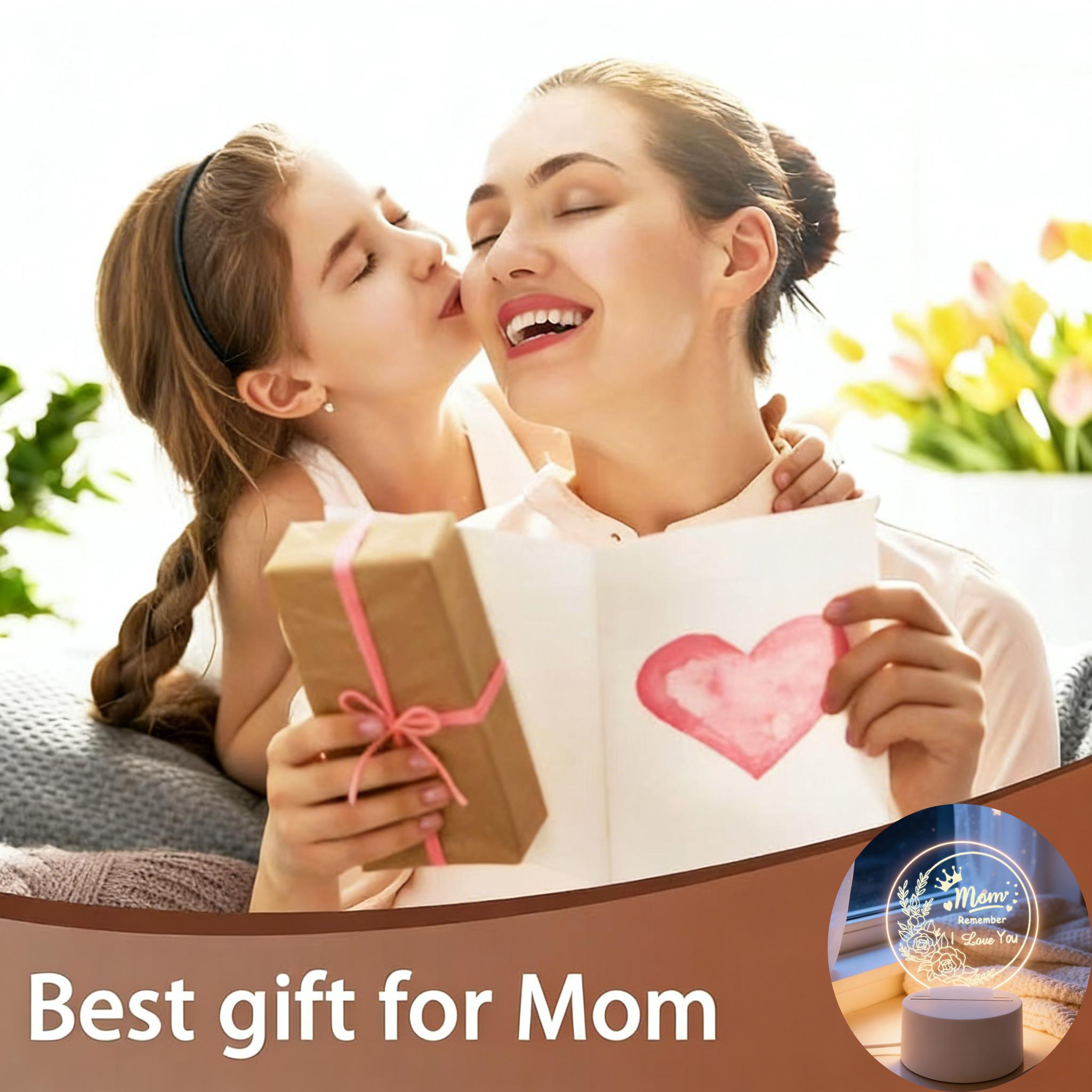 Mom Remember I Love You 2D Acrylic LED Night Light, Rose Crown Engraved Warm White Bedside Lamp, USB Powered Desk Decor Lamp, Best Mother's Day Birthday Gift for Mom, Bedroom Living Room Home Decor Nightlight