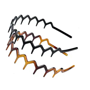 Zig Zag Headbands Recycled Plastic Wavy Hair Band with Teeth for Women Men Classic 90s Hair Accessories 2 Pack Black Brown Comfortable Versatile Gift Idea