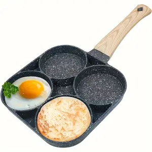 4 Egg Frying Pan, Pancake Omelette Pan, Cooker Pans 4-Cups Non-stick Cookware Divided Egg Cooker, Burger Pan For Breakfast, Pancake, Poached Egg1 kitchen equipment Non-Stick Wooden