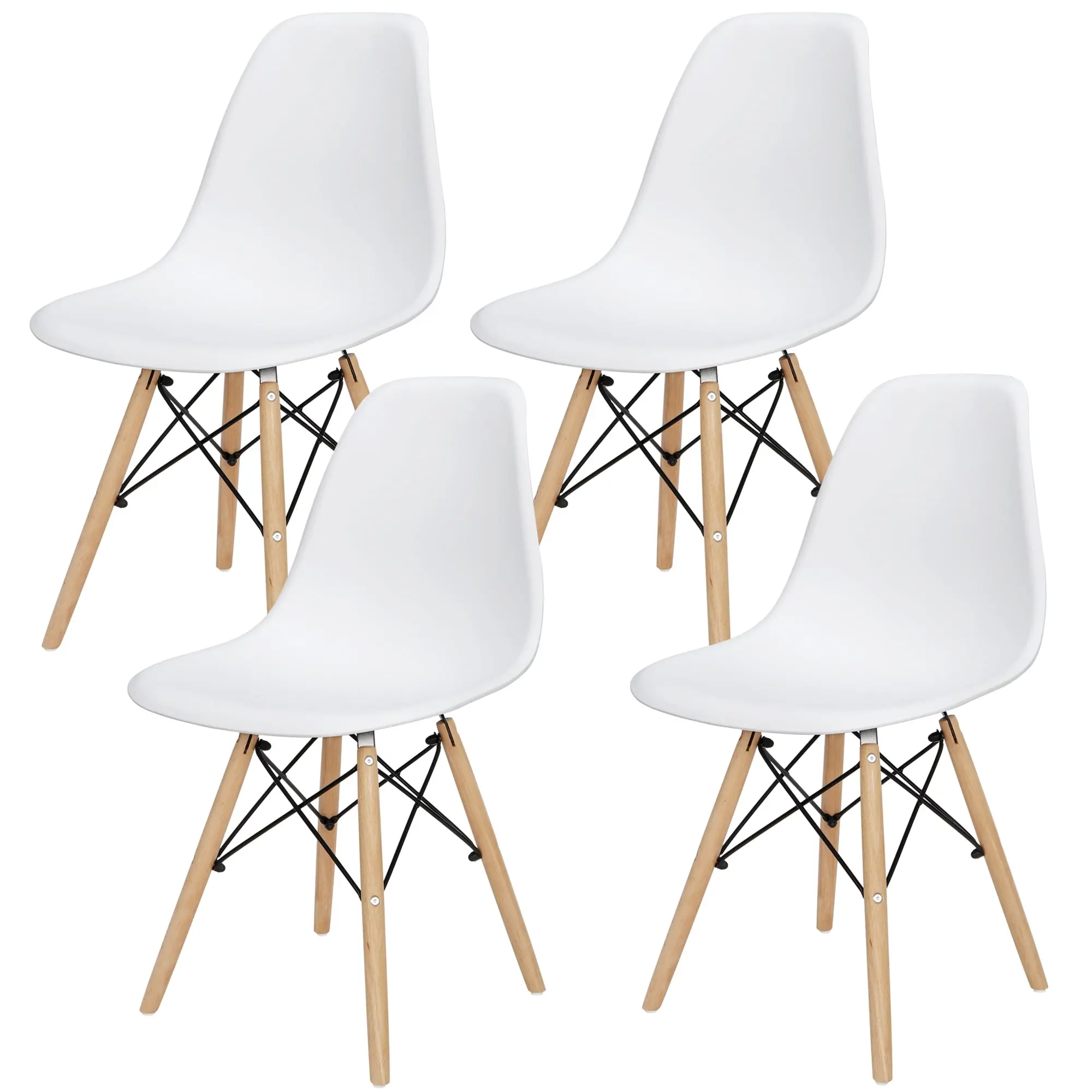 4-Piece Modern Shell-Shape Plastic Dining Chairs - Comfortable Ergonomic Indoor Home Decor Chairs with Strong Frame, Easy Installation, White