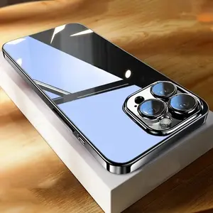 Luxury Electroplating Transparent Suitable for Apple 16Promax Mobile Phone Case New 15Pro with Lens Film Iphone14Plus Anti-Fall 13Pro Ultra-Thin Silicone 12 High-End Men And Women 11 Mobile Phone Protective Cover