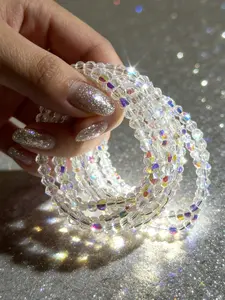 10 Sparkling Colorful Cut Glass Beaded Bracelet Set, Women's Elegant Elastic Rope Beaded Bracelet