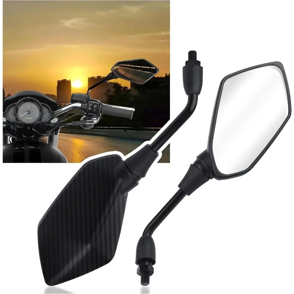 2PCS Motorcycle Mirrors with 8mm & 10mm Bolt,Carbon Fibre HD Motorcycle Mirrors For Handlebars,360° Adjustable Motorcycle Accessories Wide Angle Rear View Mirror (Carbon Fibre)