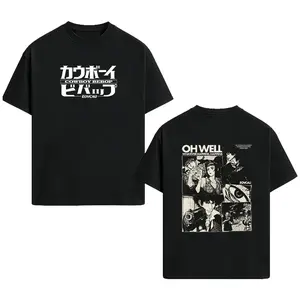 [EOVCAU]Men's Summer Short-Sleeve Round-Neck Cotton T-Shirt，Cowboy Bebop Anime Double Printed T-shirt，Unisex Anime Manga Heavy Cotton T-shirt, Gift For Anime Fan Lover，Perfect For Anime Fans Daily Casual Party Festival Everyday Wear