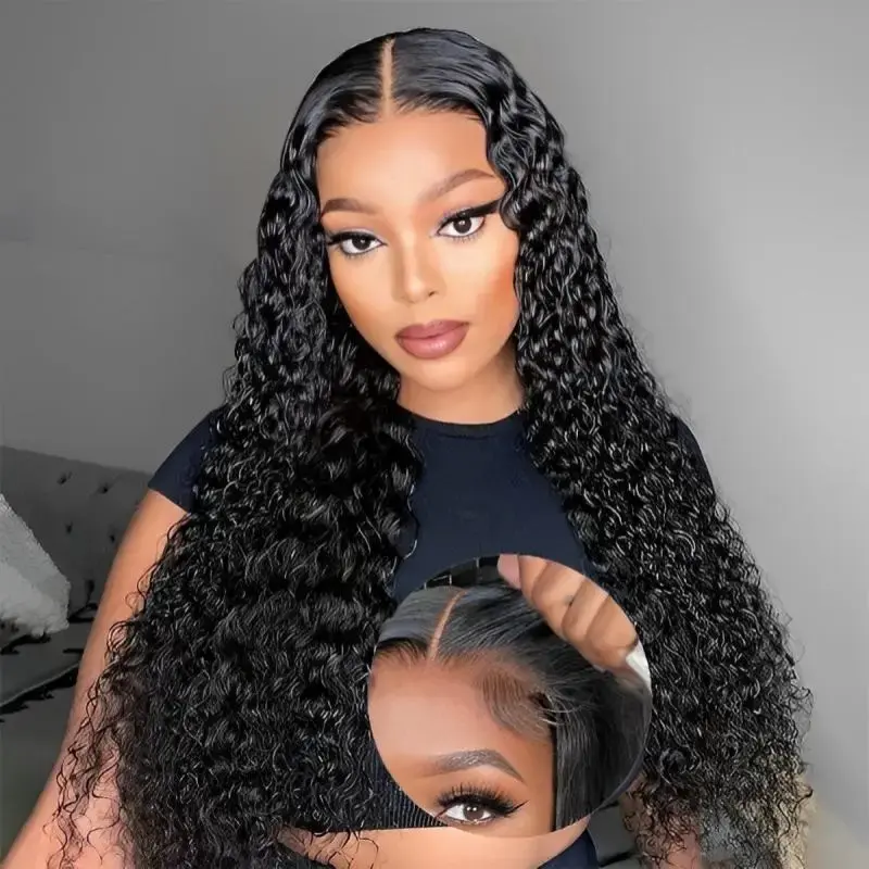 Bling Hair 180% Density 6x4 Glueless Wig Human Hair Deep Wave Water Wave Curly Lace Closure Wigs For Women 30 32 Inch Wig