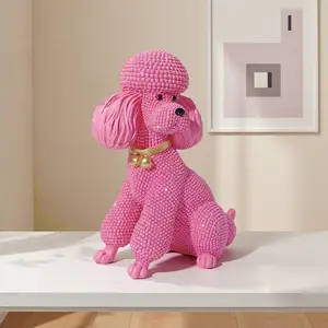 Creative Beaded Bell Poodle Statue, Dog Sculpture Decor, Animal Figurine for Home Office Room Bar Hotel Wedding Gift