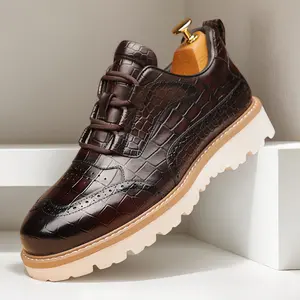 Men's large-size crocodile pattern casual leather shoes, round toe, comfortable and non-slip rubber sole, suitable for weddings, banquets, parties - spring, summer, autumn, business men's shoes, loafers 60818