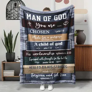 Man Of God Christian Print Flannel Throw Blanket - Graphic Blanket Throws with Bible Verse Pattern, Soft Warm Cozy for Couch Bed, Inspirational Gift for Men, Birthday Christmas Holiday Present, Christian Print Throws