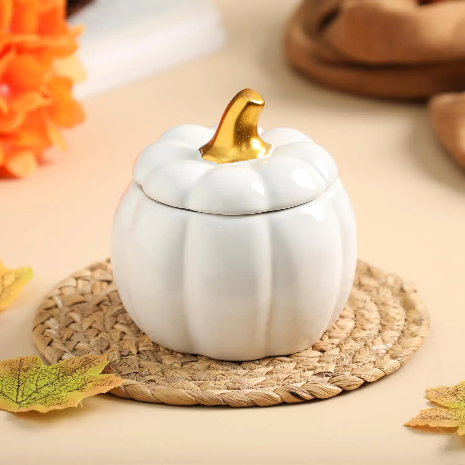 White Pumpkin Candle,Thanksgiving Candle,Pumpkin Shape Candles,Pumpkin  Scented Candles,Fall Candles for Women Gifts,Fall Halloween Decor,White,9oz