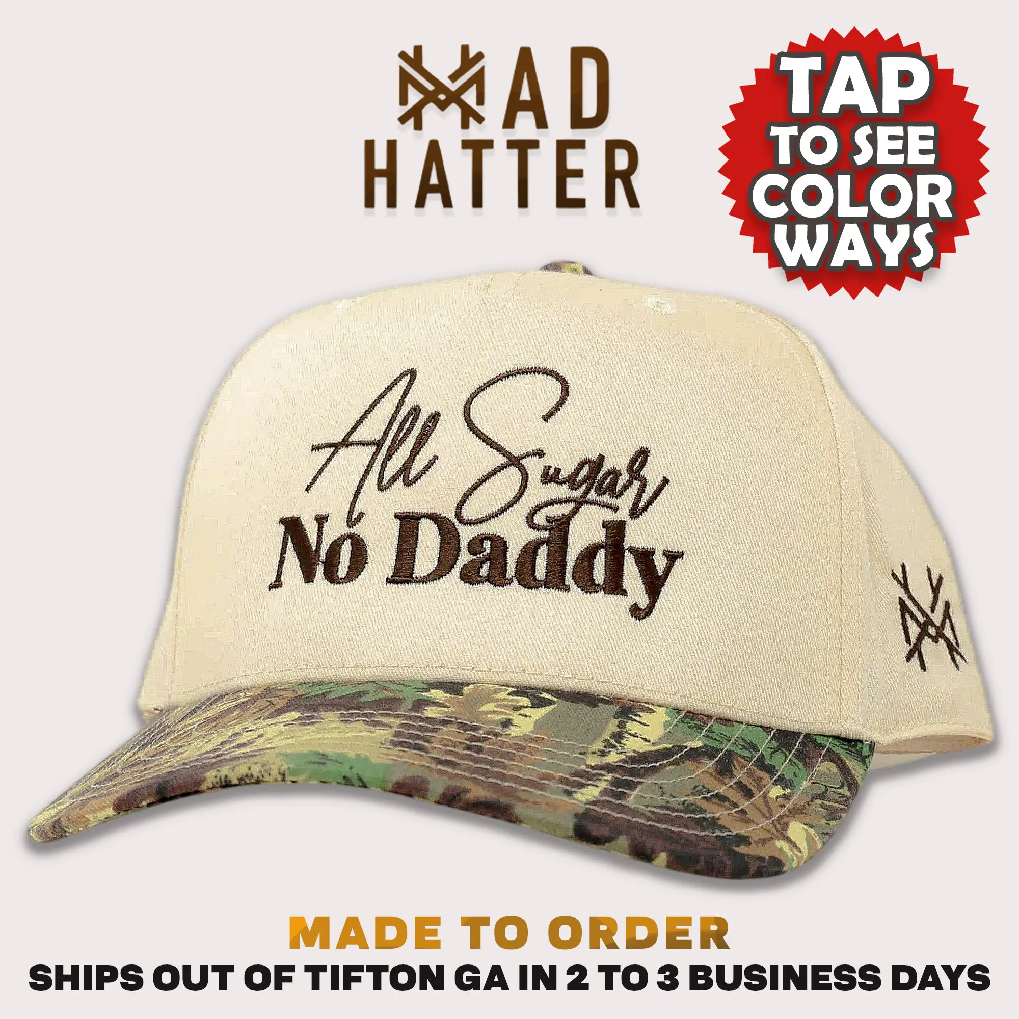 All Sugar No Daddy MadHatter's Embroidered Snapback Adjustable (Up To A Size 8 Head) Premium Trucker Hat All Sugar No Daddy MadHatter's Embroidered Snapback Adjustable (Up To A Size 8 Head) Premium Trucker Hat