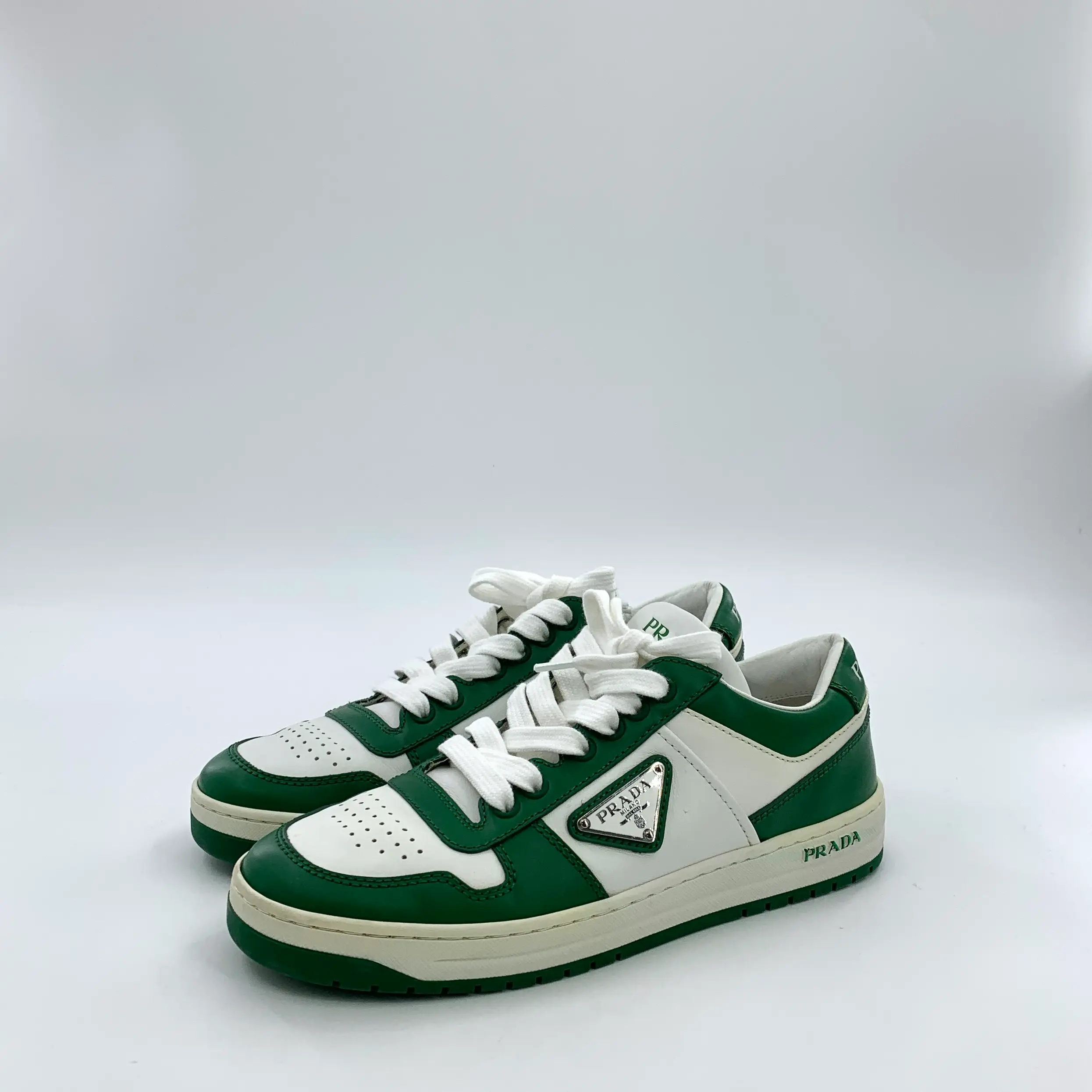 RDLT-Prada Size 37 Green Triangle Logo Downtown Lace-Up Sneakers-H36879