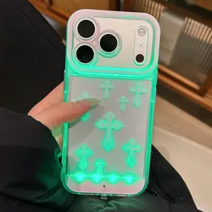 Cross Voice-Controlled LED Light Phone Case, Unique LED Calling Light Design, Couple Style, Fits iPhone 17 16 15 14 13 12 11 Pro Max
