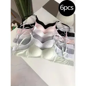 6 Pieces Of Bras For Girls, Comfortable And Breathable Thin Cup High School Bra For Students Without Steel Rims. Suitable For Ages 14-16