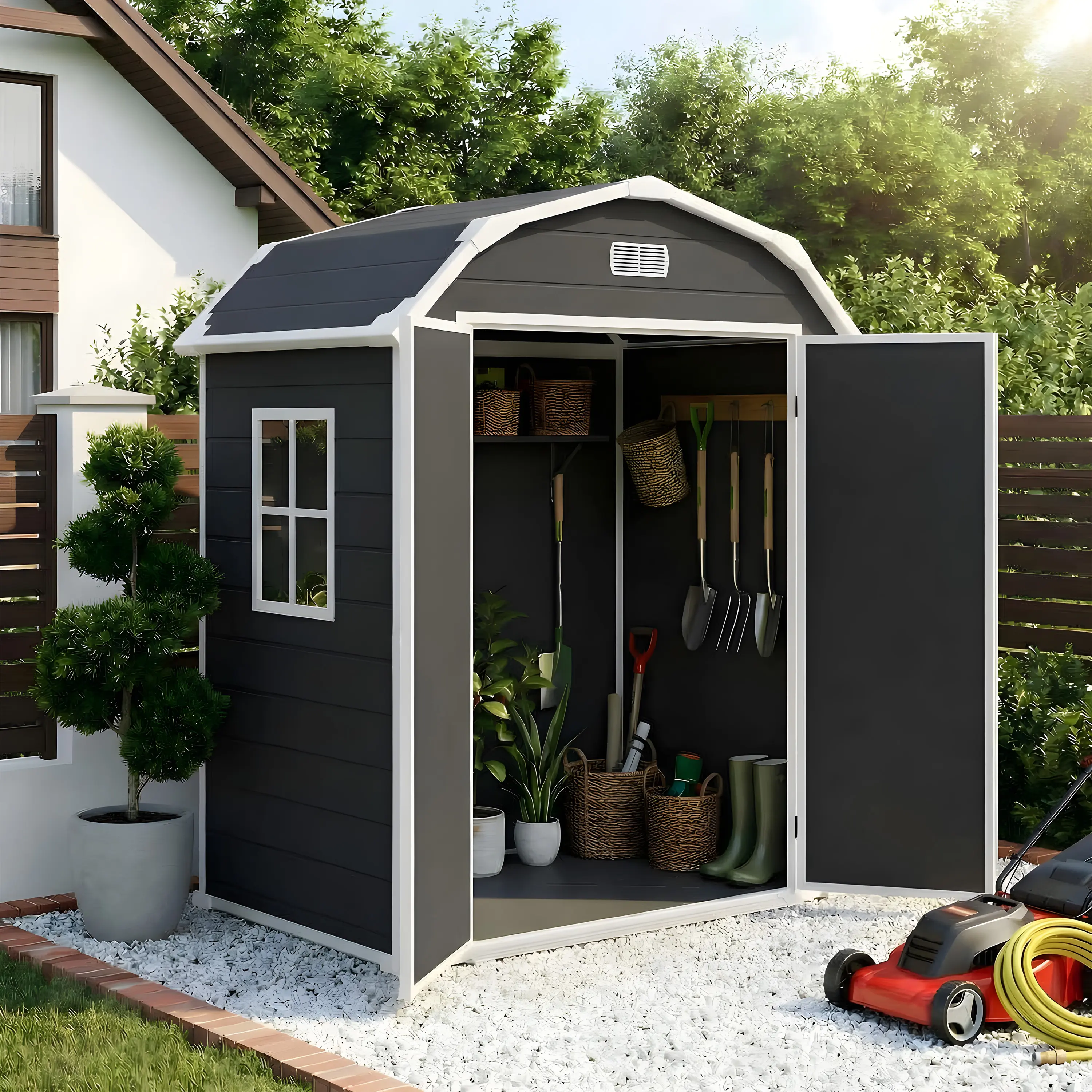 Summervibes Flash sale home items Outdoor Storage Shed 6 x 4.5 ft, Garden Resin Tool Shed with Window&Vents,Lockable Door&Ramp,Waterproof Storage Shed with Floor Suitable for Patios,Gardens, Backyards and Construction Sites
