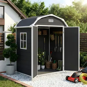 Summervibes Flash sale home items Outdoor Storage Shed 6 x 4.5 ft, Garden Resin Tool Shed with Window&Vents,Lockable Door&Ramp,Waterproof Storage Shed with Floor Suitable for Patios,Gardens, Backyards and Construction Sites